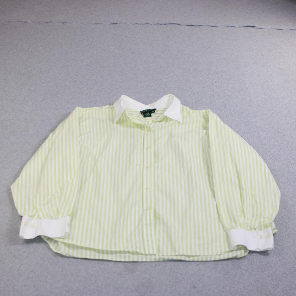 Lauren Ralph Shirt Women 3X Green Striped Button RLL Logo Hong Kong Heritage 90s